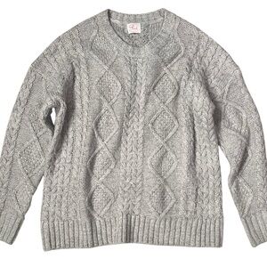 Soft Grey Cable Knit Fisherman Sweater Womens Large Classic Nautical Cozy